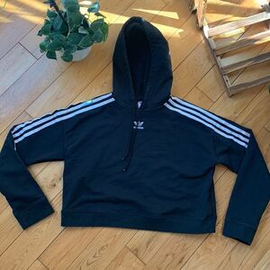 Adidas Crop Hooded Sweatshirt black with 3 stripes size small